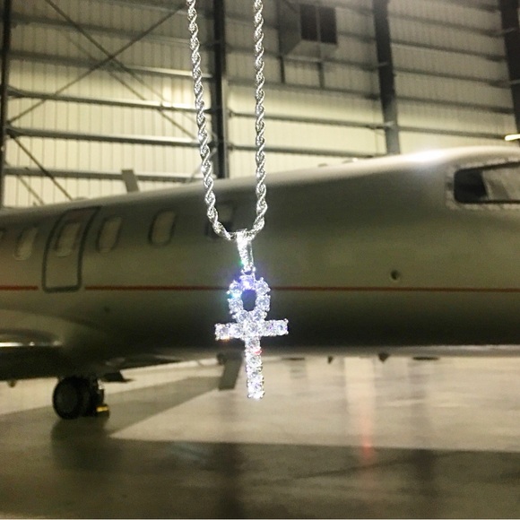 EXCLUSIVE ANKH FULL LAB DIAMONDS 18K WHITE GOLD CHAIN MADE IN ITALY